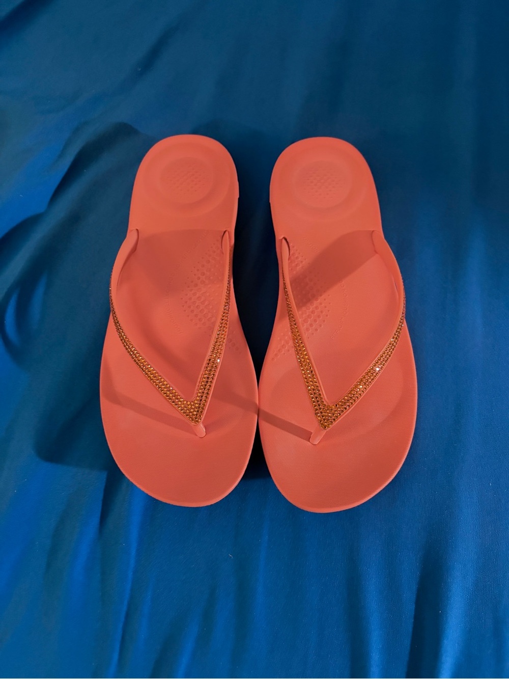 Fitflop Orange Flip Flop Sandals with Sparkle V-Strap